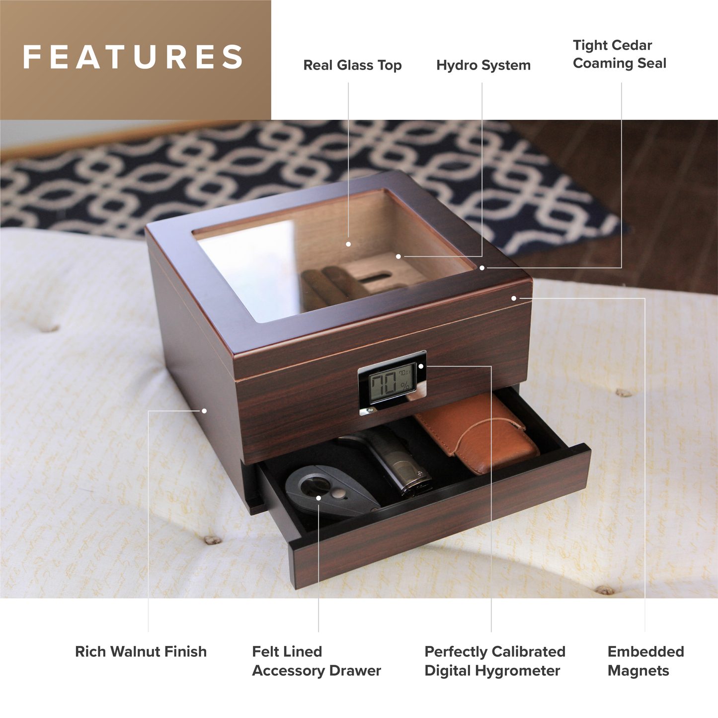 Renzo Glass Top Humidor by Case Elegance