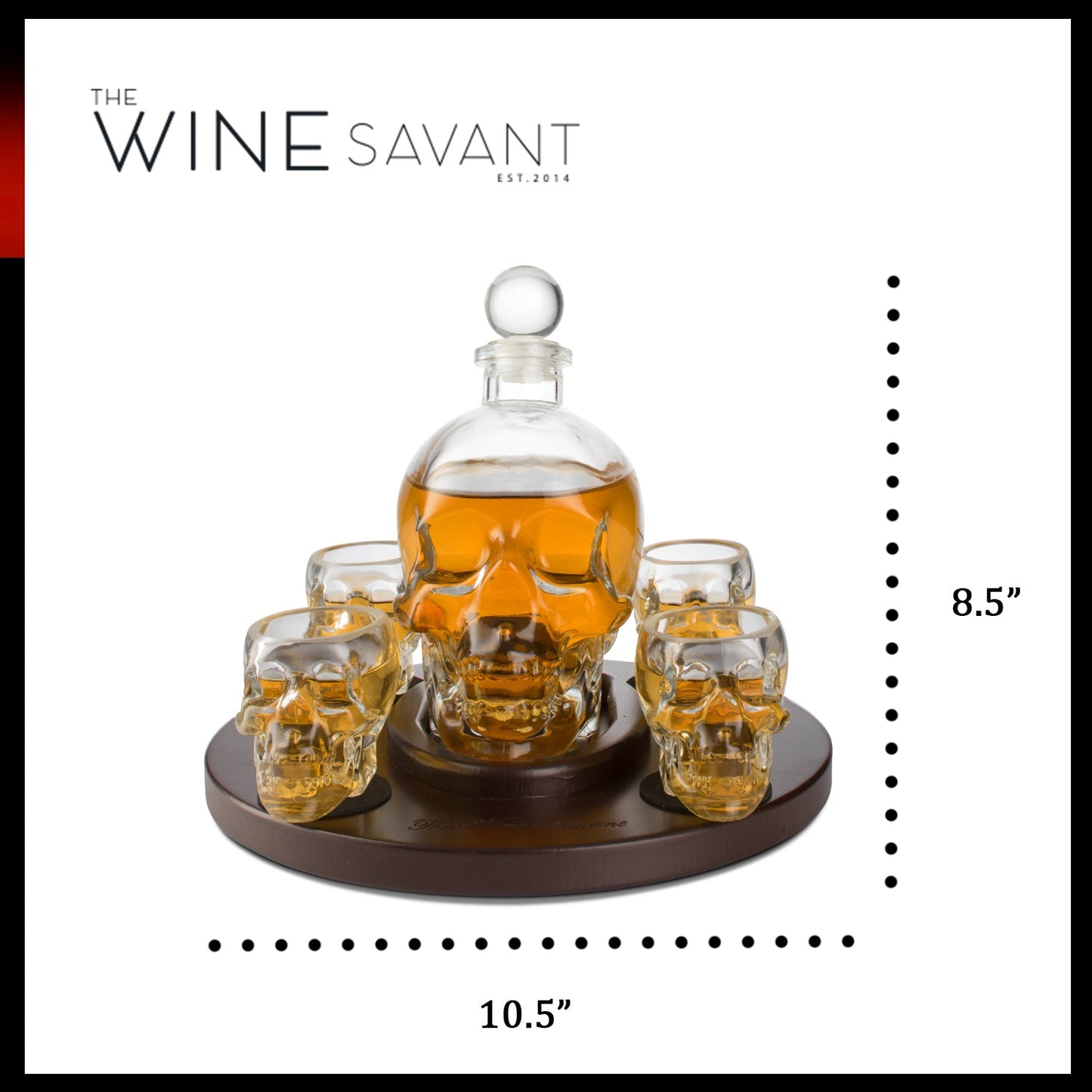 Skull Decanter Large Set with 4 Skull Shot Glasses - by The Wine Savant