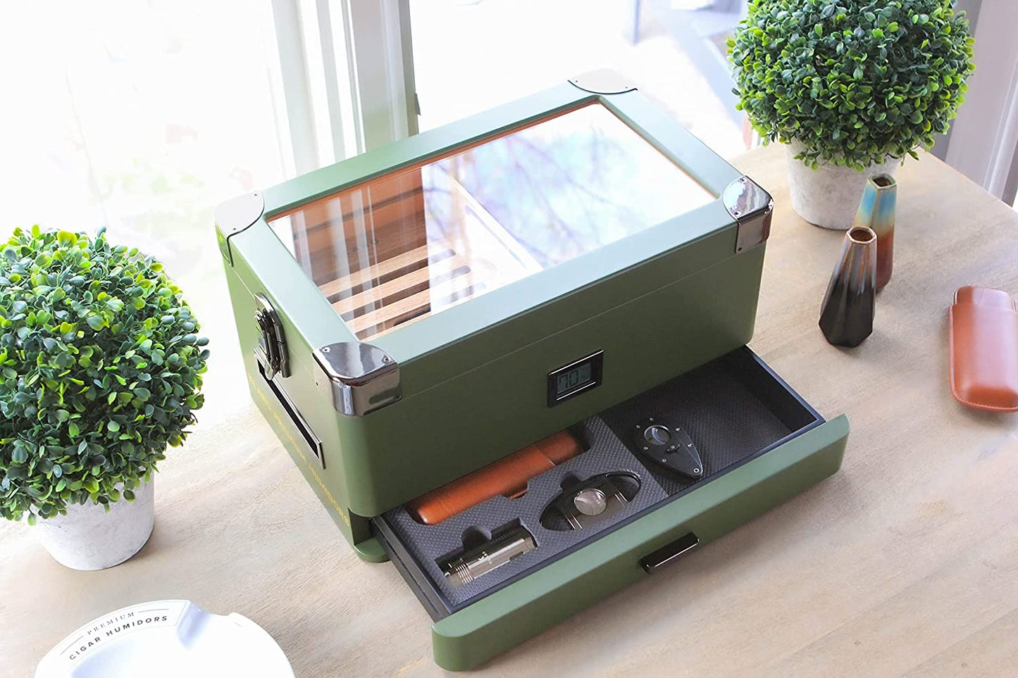 Military Glass Top Humidor by Case Elegance