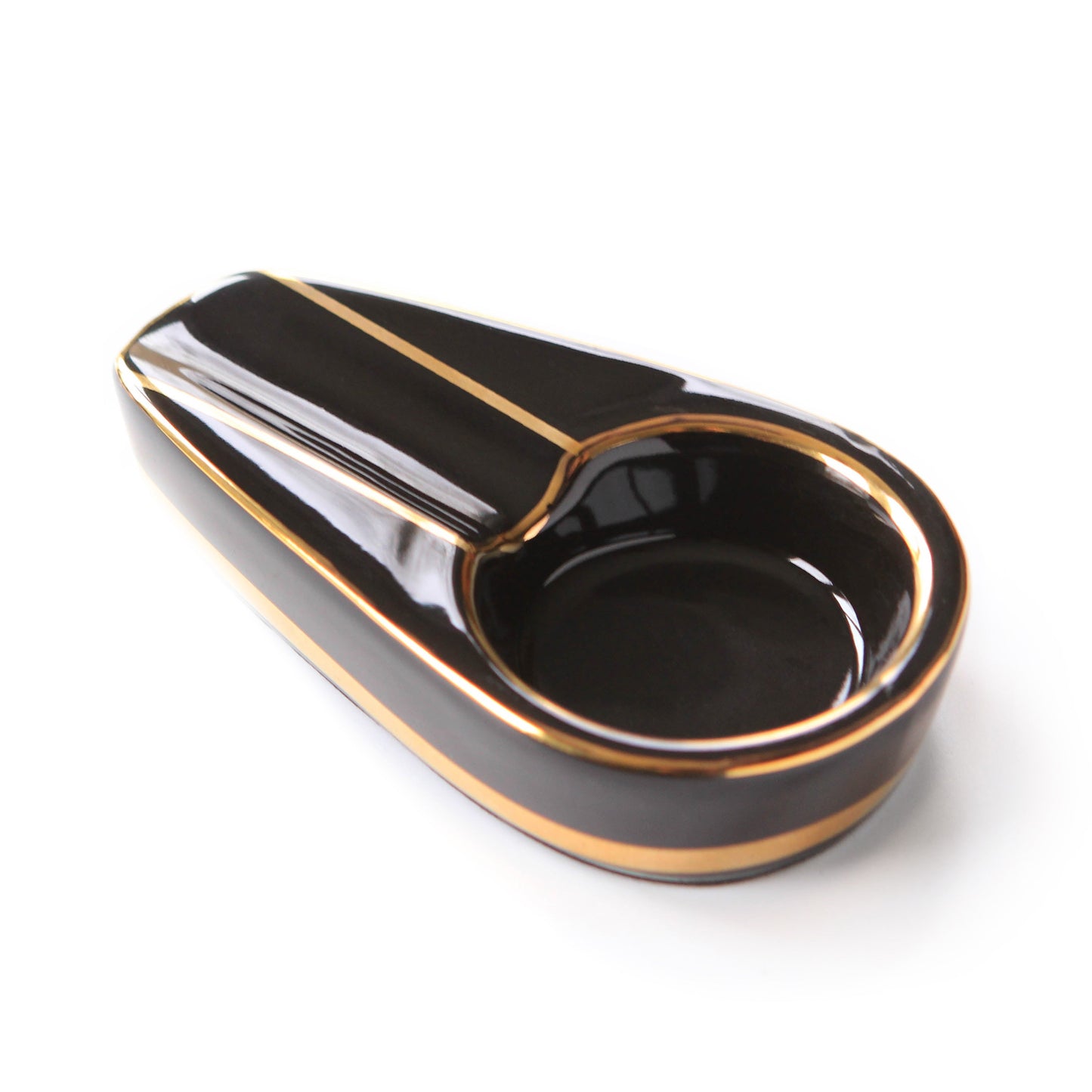 Single Black and Gold Inlay Ceramic Ashtray by Case Elegance