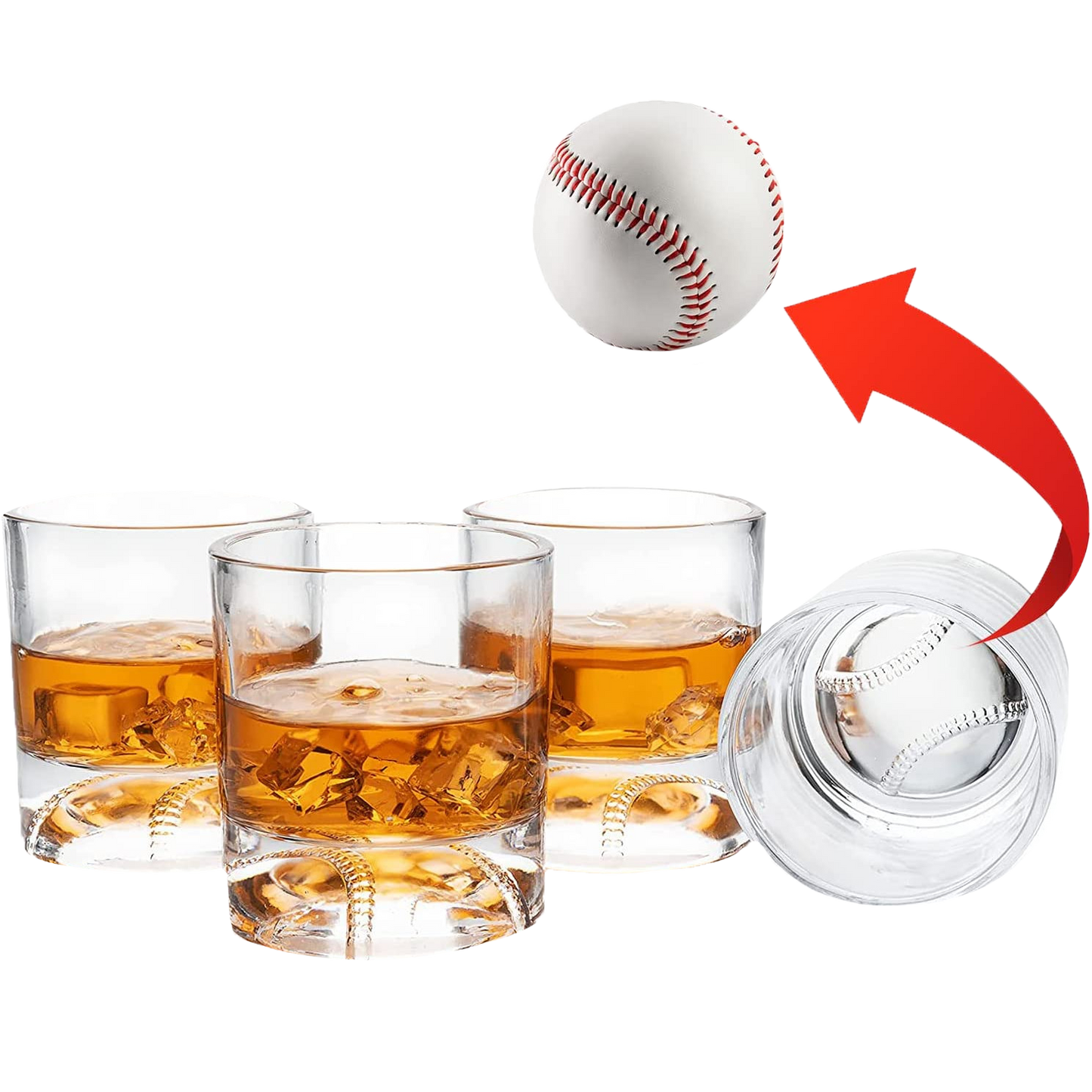 Baseball Whiskey Glasses - 4 Glasses - 12oz - by The Wine Savant