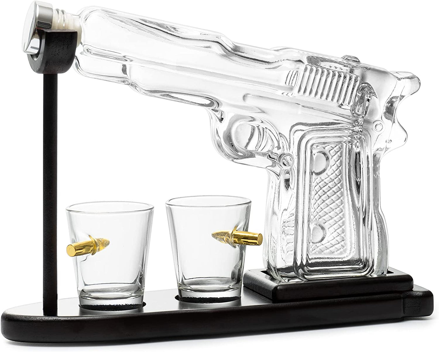 Pistol Decanter Set (9 Oz) with Two (2 Oz) Glasses - by The Wine Savant