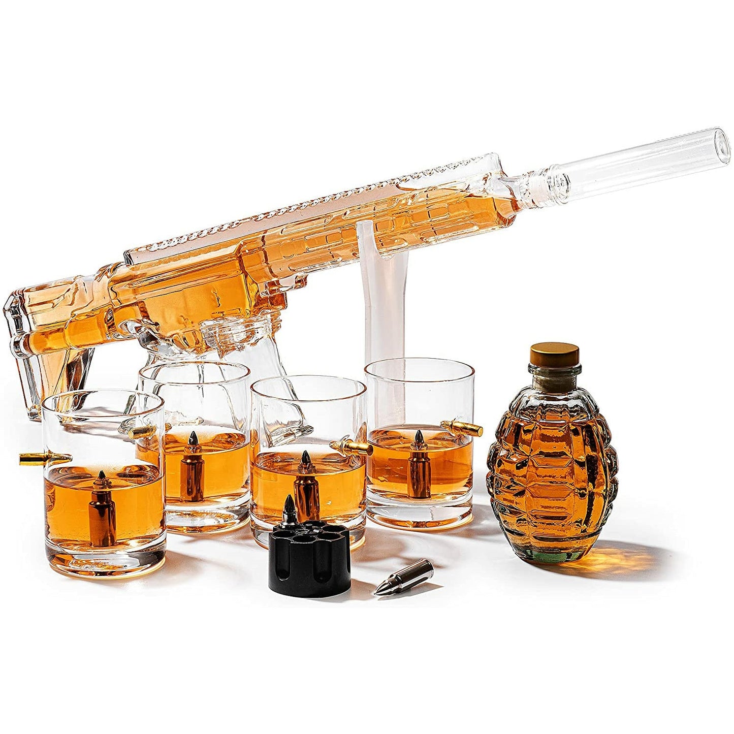 AR15 Whiskey Gun Decanter Flag Set - 1000ml Rifle & Pistol Set - Hanging Storage American Flag - by The Wine Savant