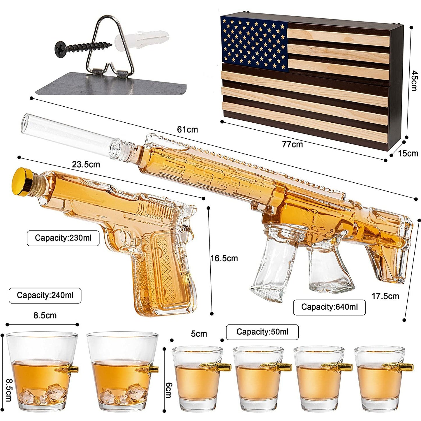 AR15 Whiskey Gun Decanter Flag Set - 1000ml Rifle & Pistol Set - by The Wine Savant