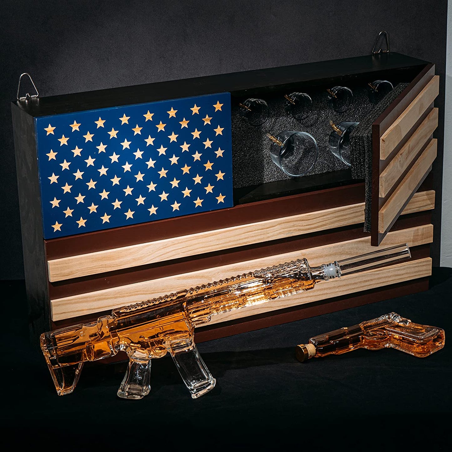 AR15 Whiskey Gun Decanter Flag Set - 1000ml Rifle & Pistol Set - by The Wine Savant