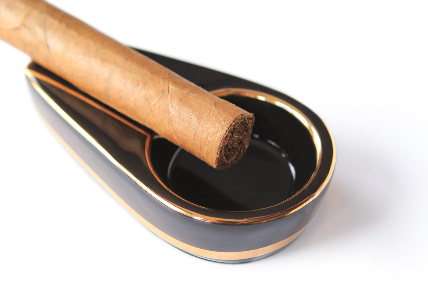 Single Black and Gold Inlay Ceramic Ashtray by Case Elegance