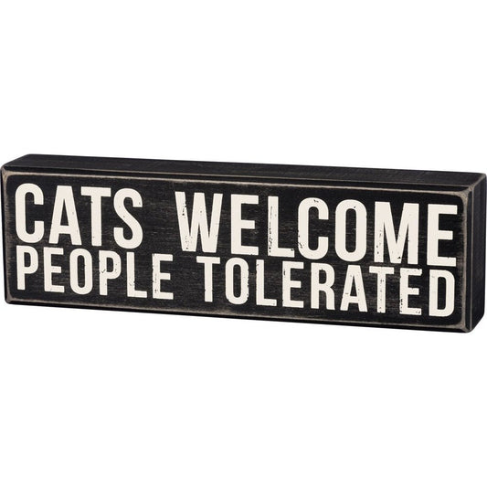 Cats Welcome Wooden Box Sign, Funny/Rustic/Modern Quote Wall Art, Living/Dining/Bedroom, Cute Farmhouse Decor by The Bullish Store