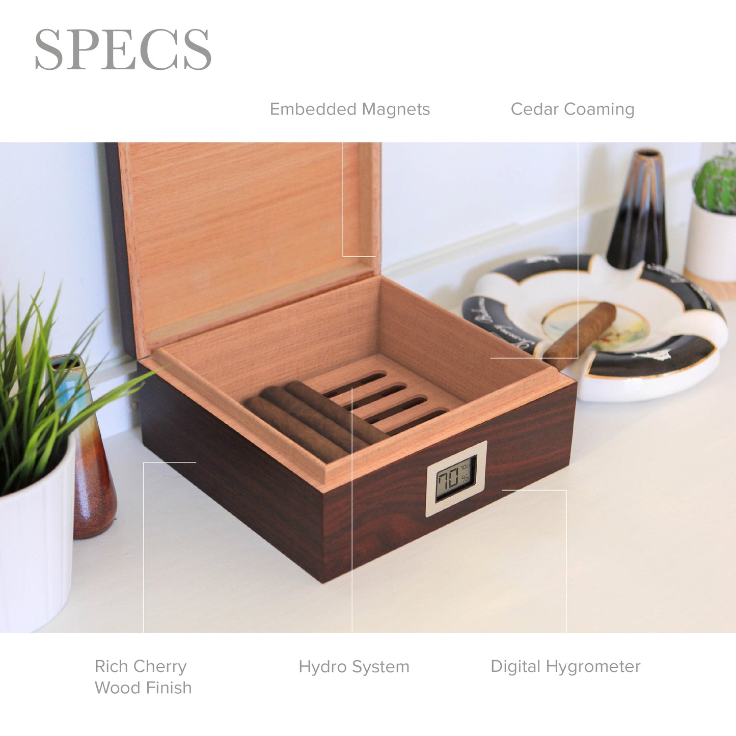 Kingston Cherry Finish Humidor by Case Elegance