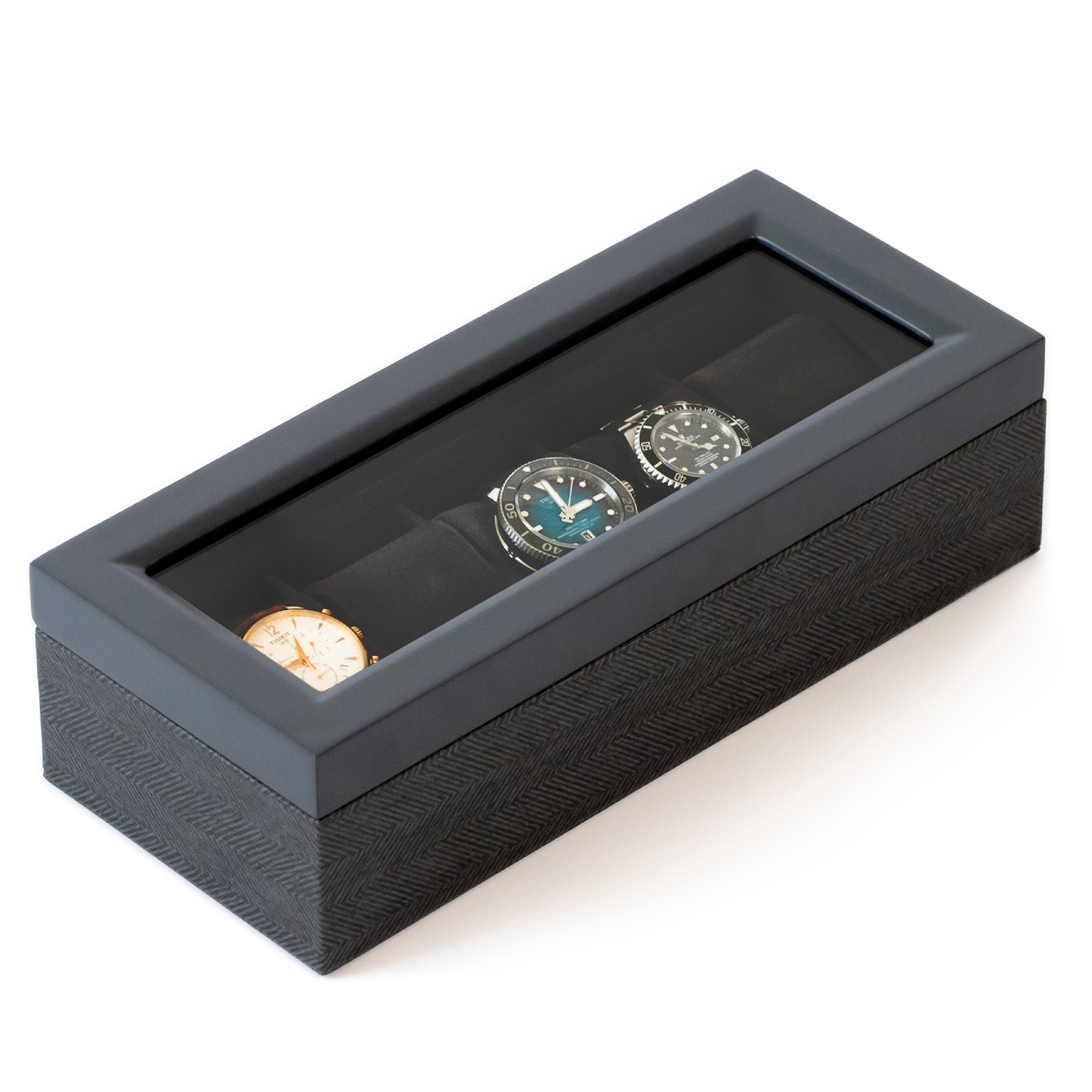 Herringbone Two-Toned Watch Box - 5 Slot by Case Elegance