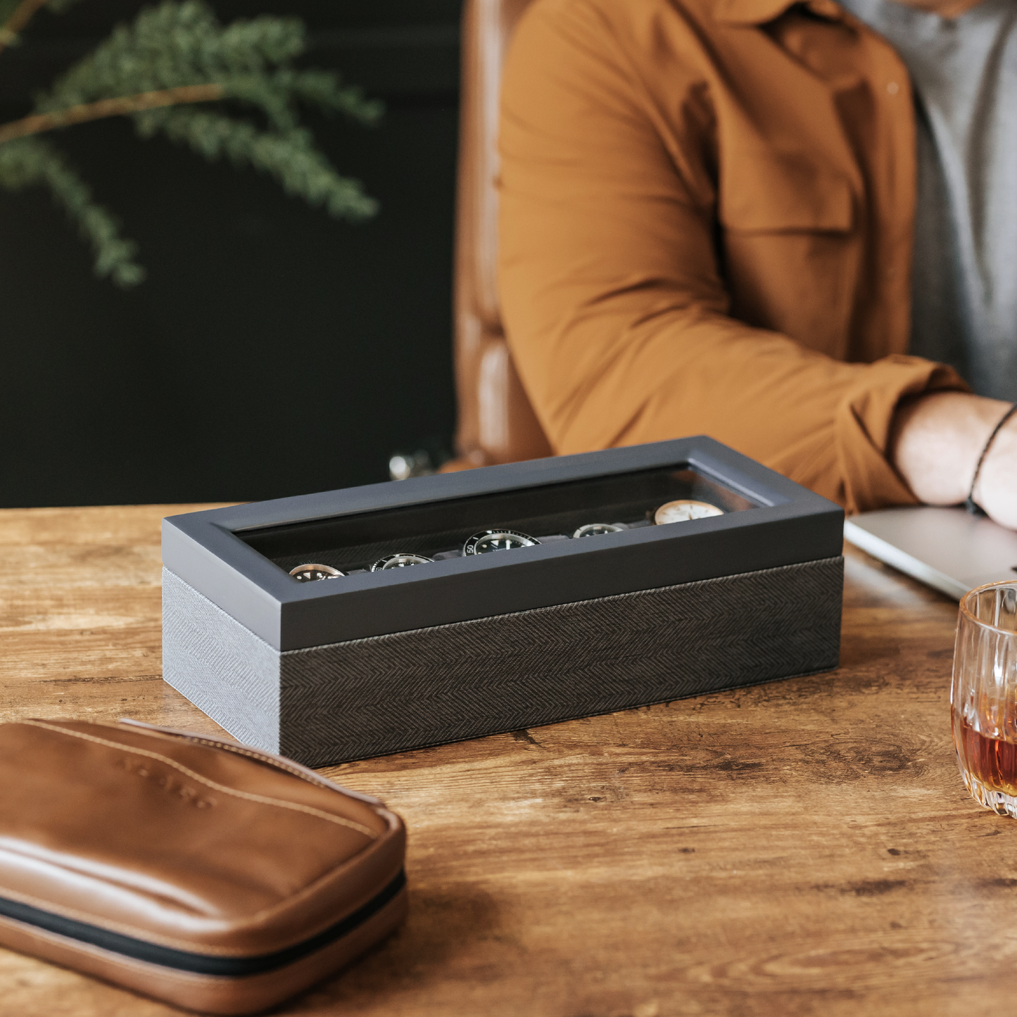 Herringbone Two-Toned Watch Box - 5 Slot by Case Elegance