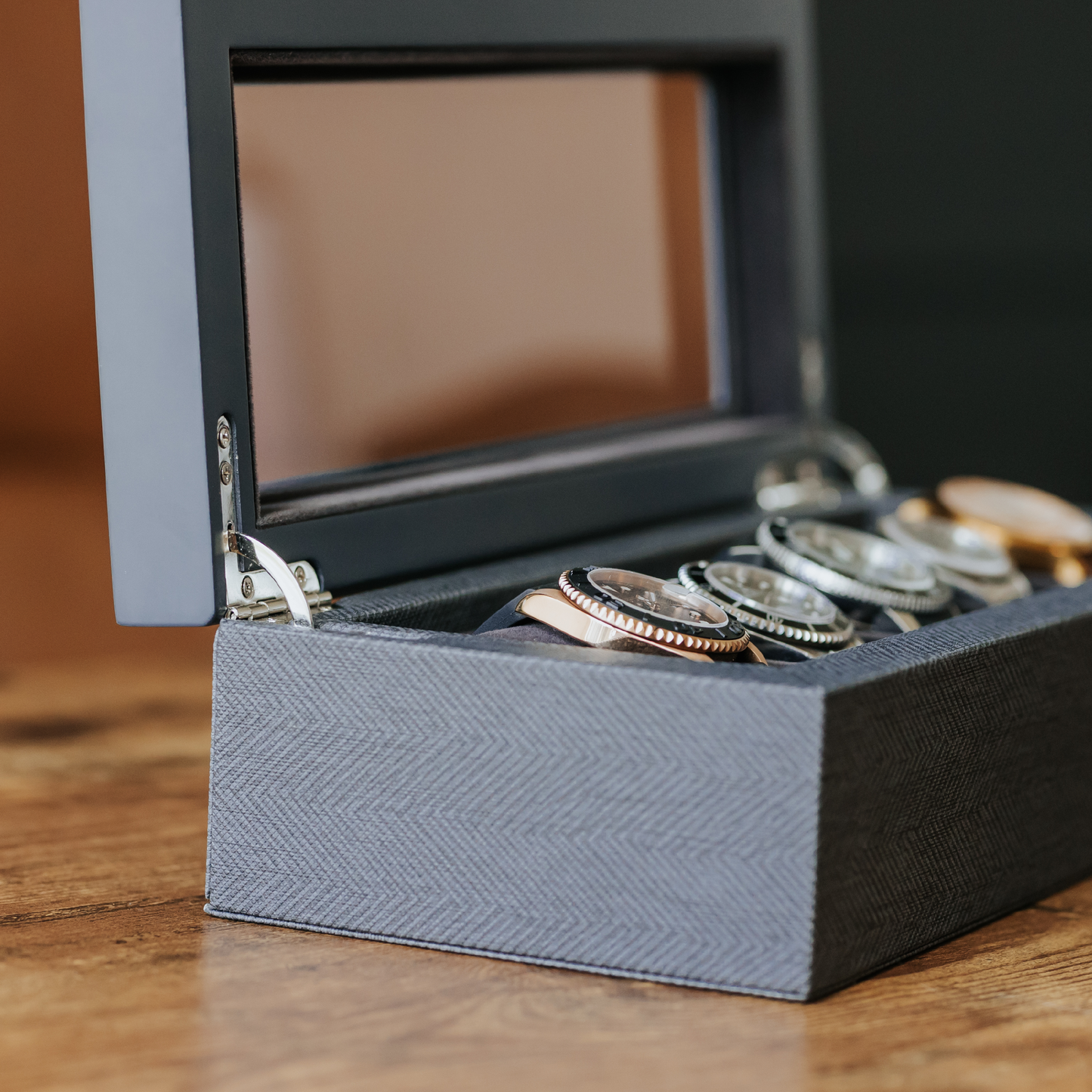 Herringbone Two-Toned Watch Box - 5 Slot by Case Elegance