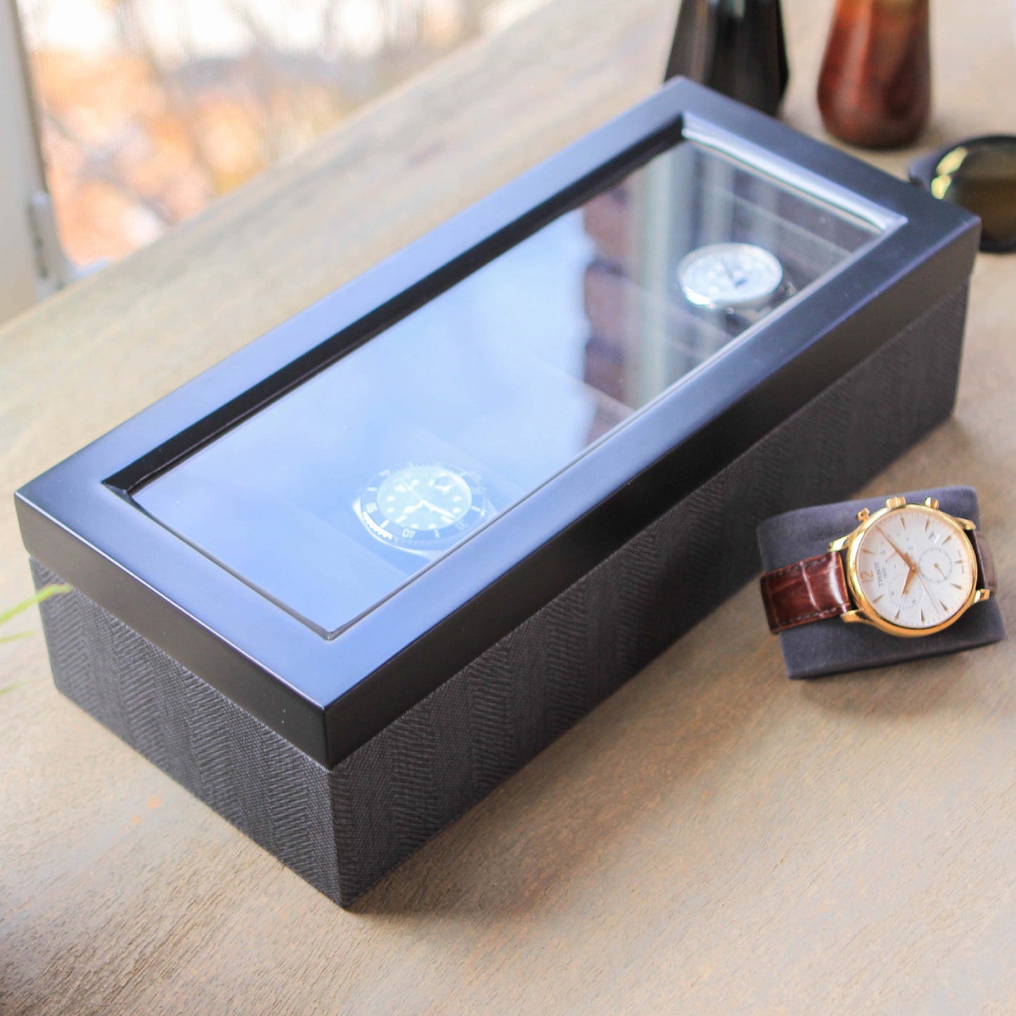 Herringbone Two-Toned Watch Box - 5 Slot by Case Elegance