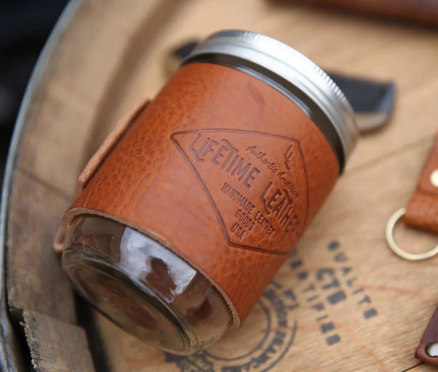 Leather Mason Jar Coozie by Lifetime Leather Co