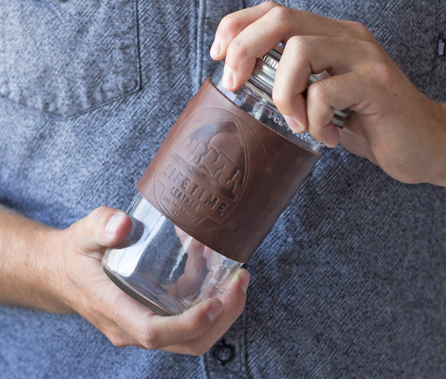 Leather Mason Jar Coozie by Lifetime Leather Co