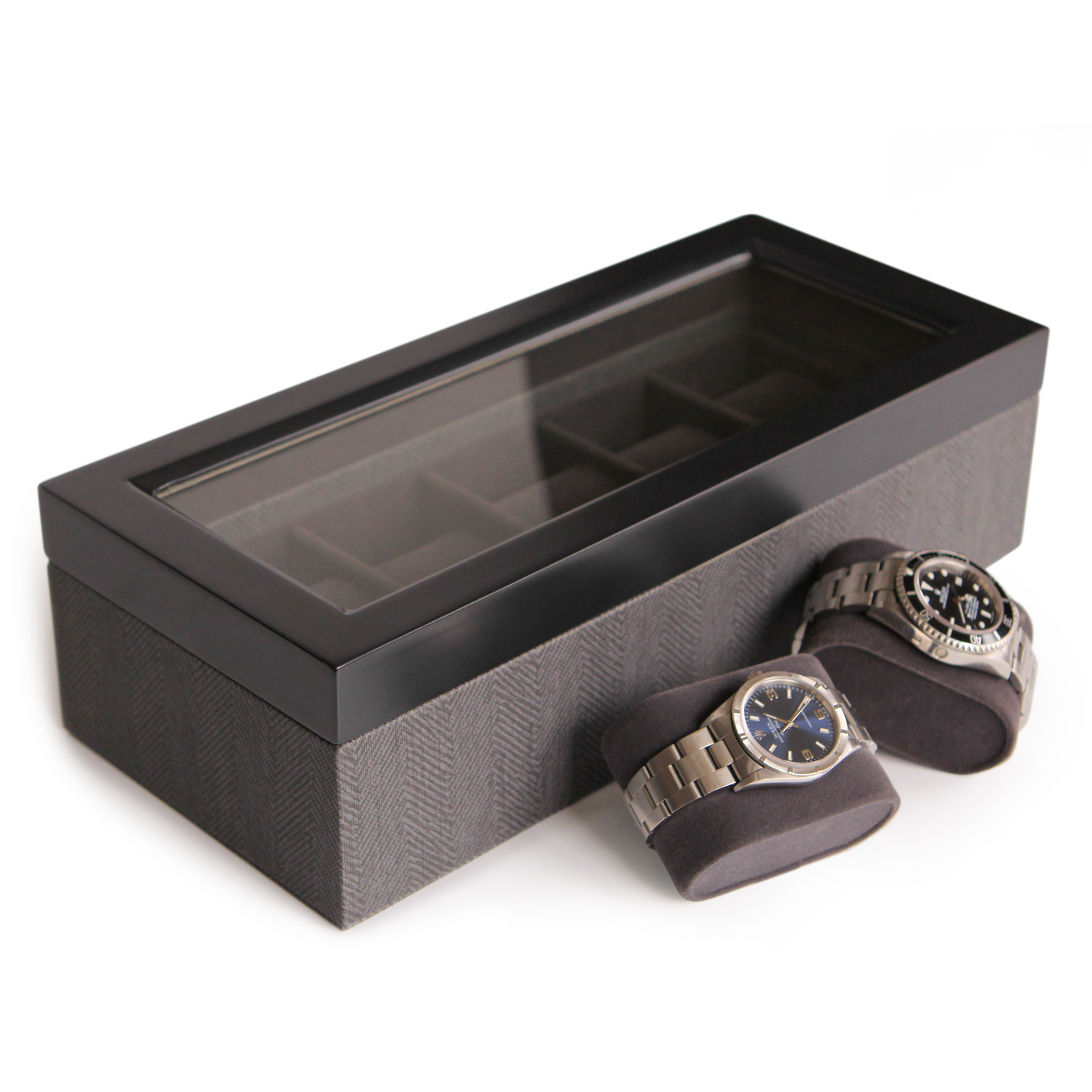 Herringbone Two-Toned Watch Box - 5 Slot by Case Elegance