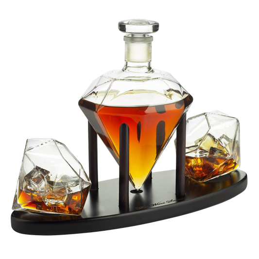 The Wine Savant Diamond Whiskey Decanter l With 2 Diamond Glasses - by The Wine Savant