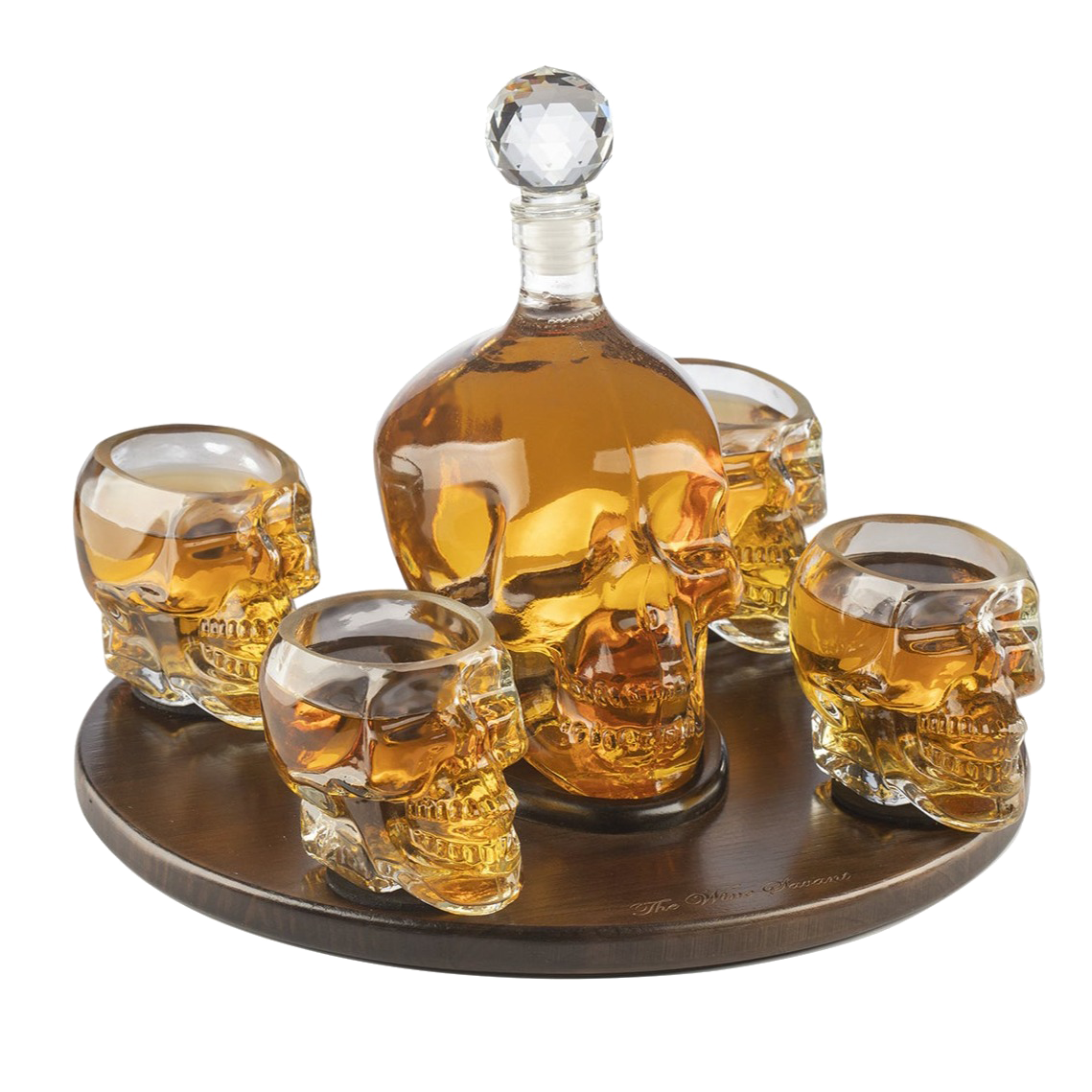 Skull Decanter Large Set with 4 Skull Shot Glasses - by The Wine Savant