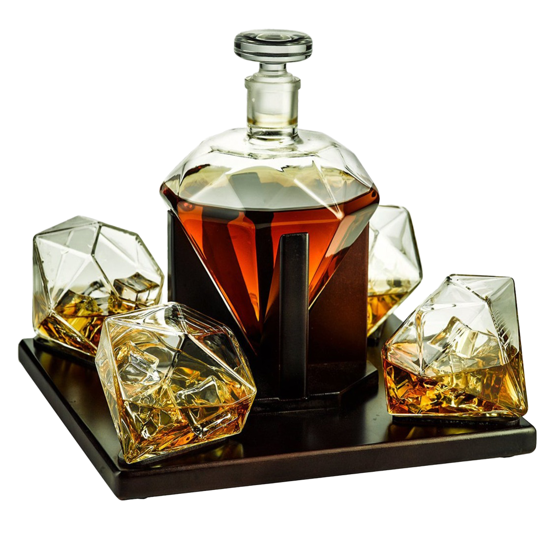 The Wine Savant Diamond Whiskey and Wine Decanter - With 4 Glasses - by The Wine Savant