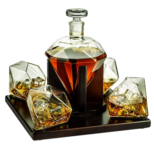 The Wine Savant Diamond Whiskey and Wine Decanter - With 4 Glasses - by The Wine Savant