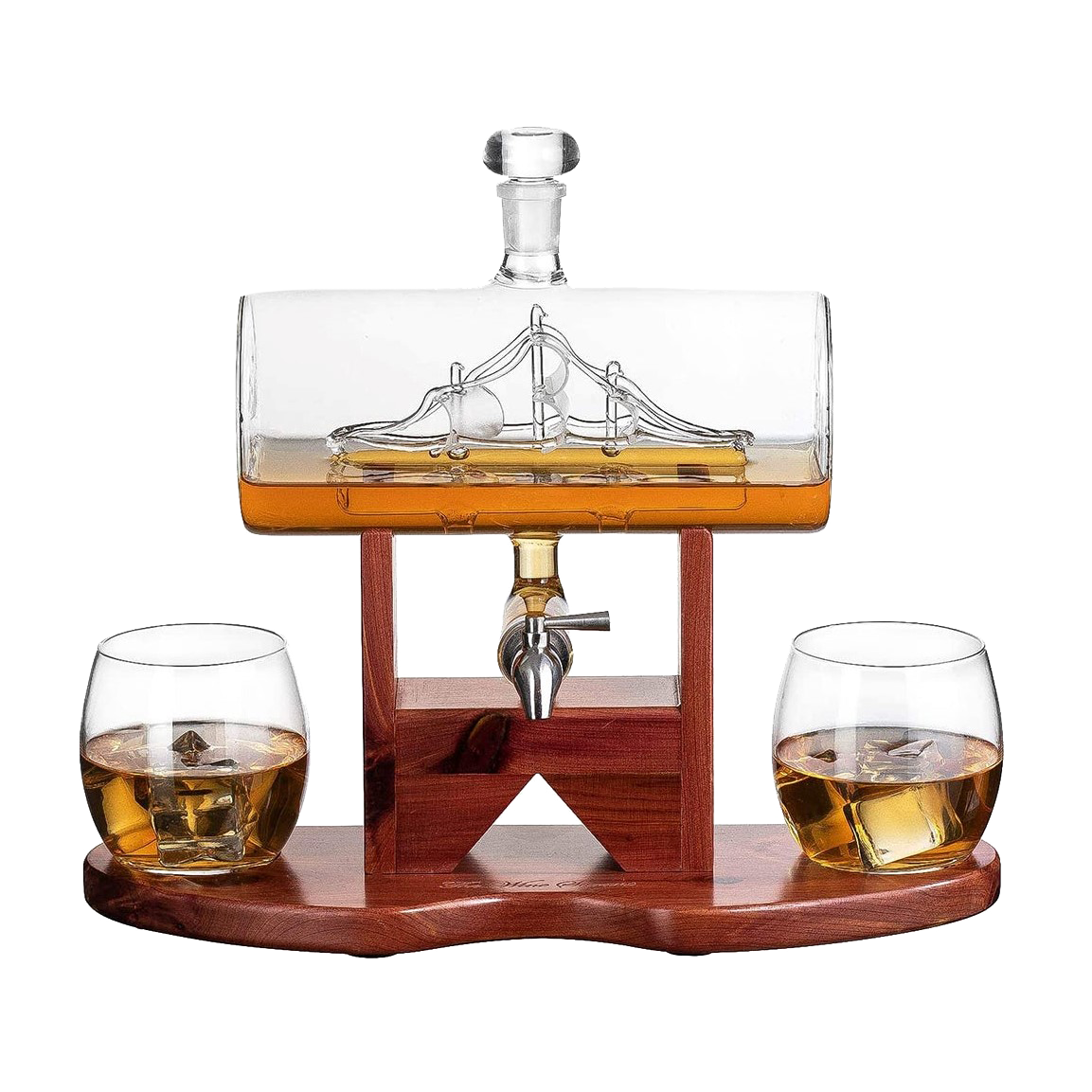 Whiskey Decanter Set - (1250ml) Ship & 2 Whiskey Glasses - by The Wine Savant