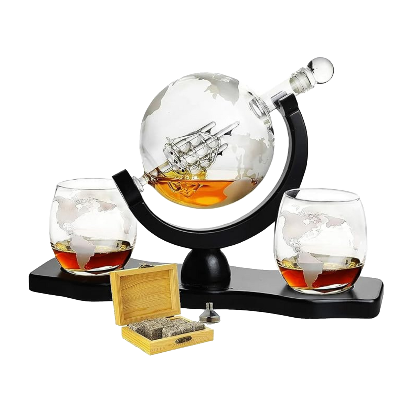 Whiskey & Wine Decanter Globe World Set - by The Wine Savant