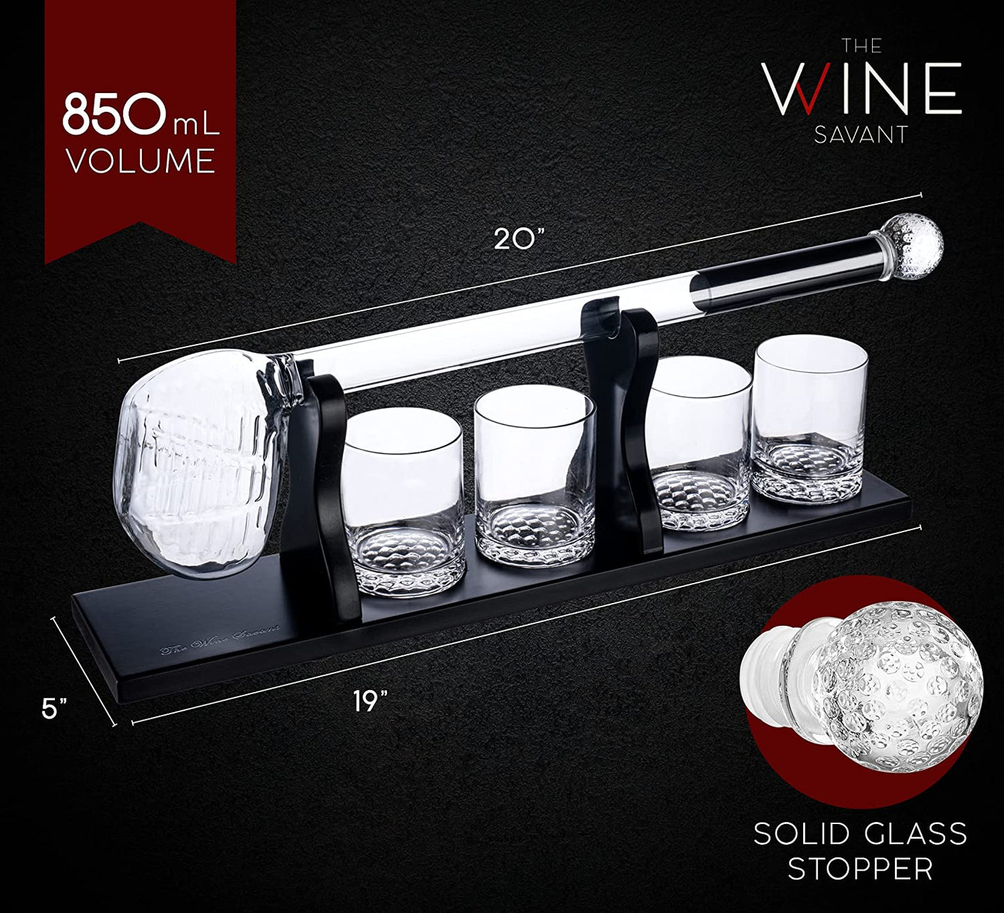 Golf Whiskey Decanter and 4 Liquor Glasses - by The Wine Savant