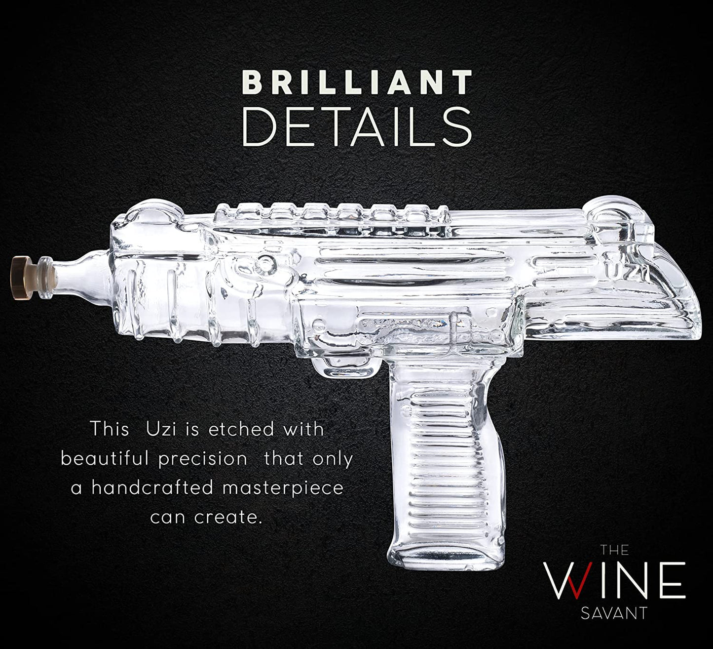 Uzi Submachine Gun Whiskey Gun Decanter and 4 Liquor Glasses - by The Wine Savant