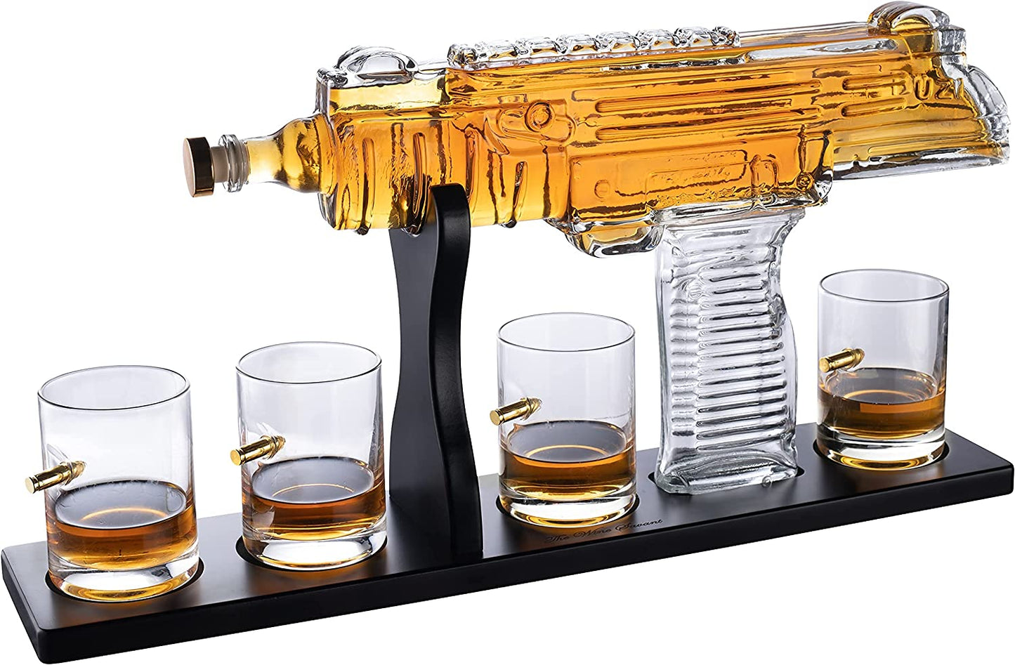 Uzi Submachine Gun Whiskey Gun Decanter and 4 Liquor Glasses - by The Wine Savant