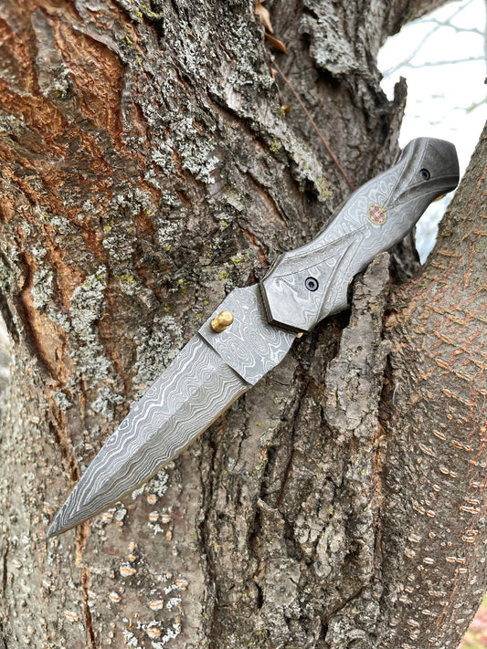 FULL DAMASCUS STEEL FOLDING KNIFE TK-040