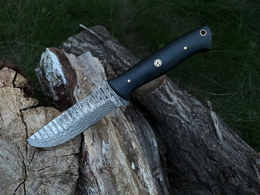 CUSTOM HANDMADE FORGED DAMASCUS STEEL BRUSH-CRAFT BLADE WITH C-FIBER SCALES TK-012