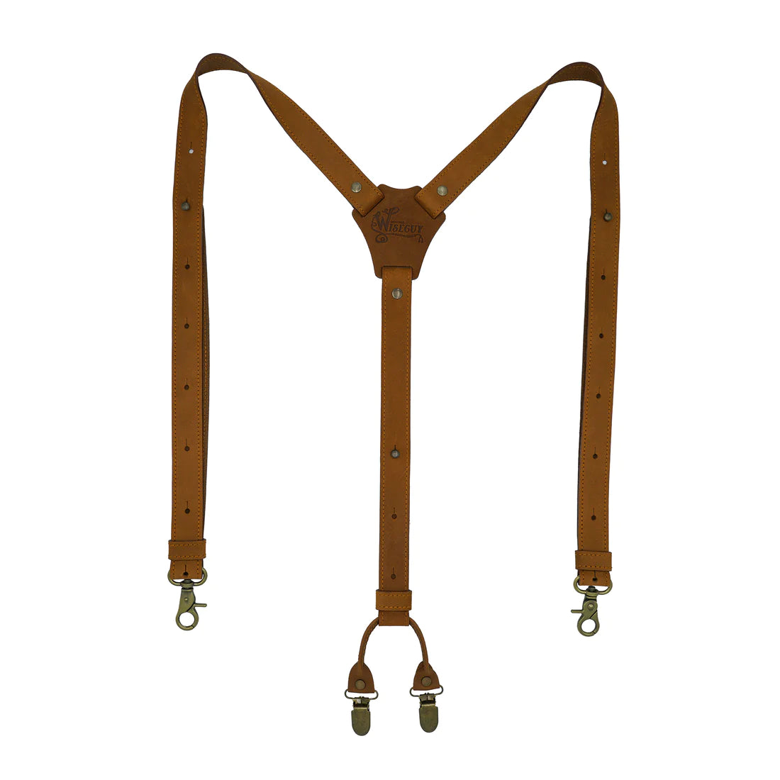 Crazy Horse Stitched Camel Brown Slim Suspenders