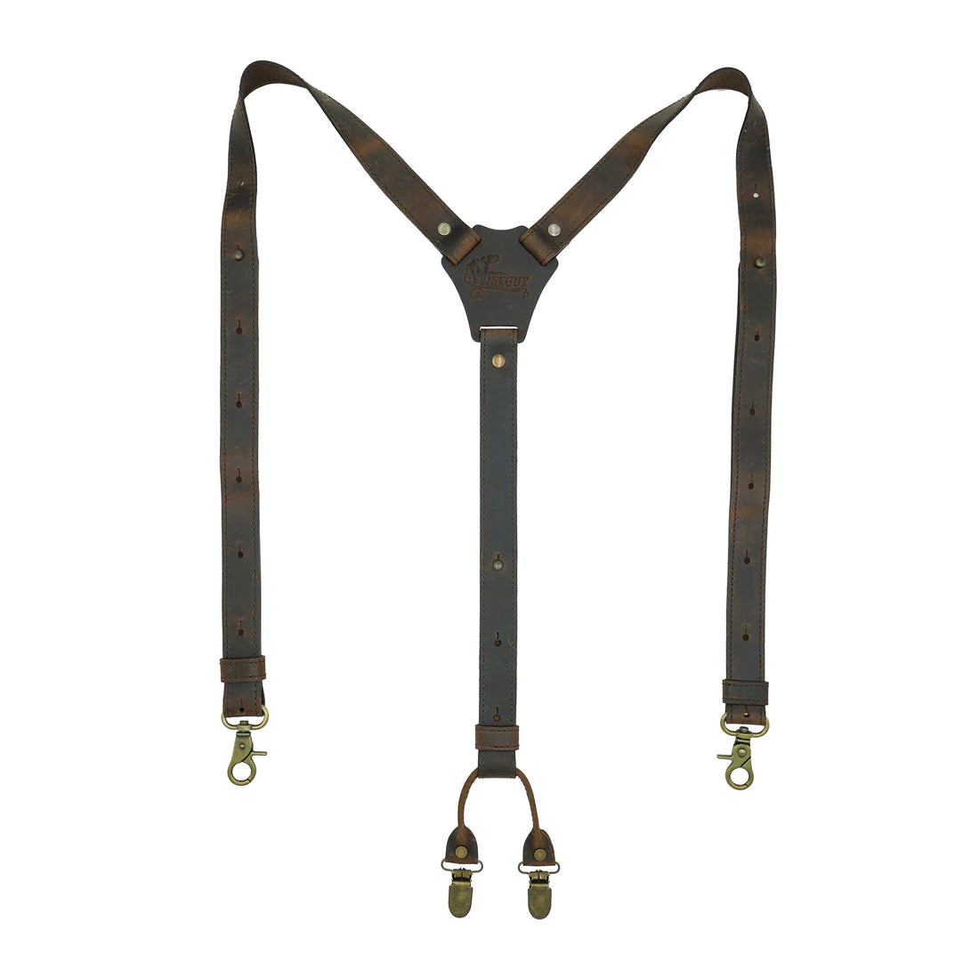 Crazy Horse Stitched Brown Slim Suspenders