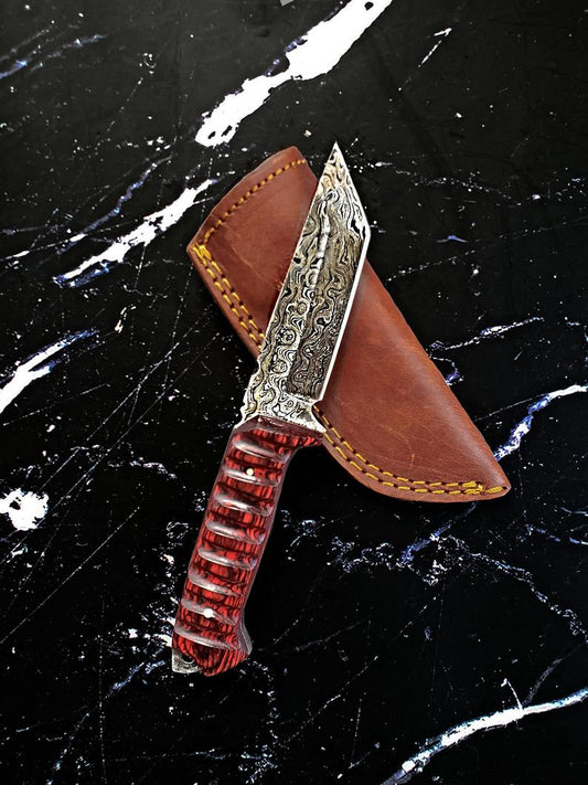 A 2. TITAN DIVER - DAMASCUS STEEL/ TANTO POINT/ EDC / TACTICAL BLADE/ CHERRY WOOD TD-275