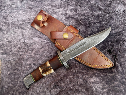 TD-308 DAMASCUS HUNTING KNIFE FULL TANG WITH DAMASCUS HILT CUSTOM TITAN HUNTER