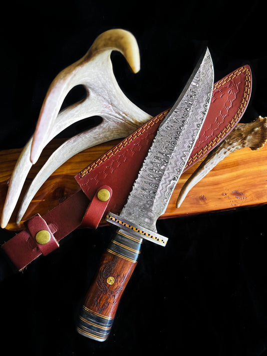 BOWIE BLADE DAMASCUS STEEL WESTERN HUNTING BOWIE TD-701