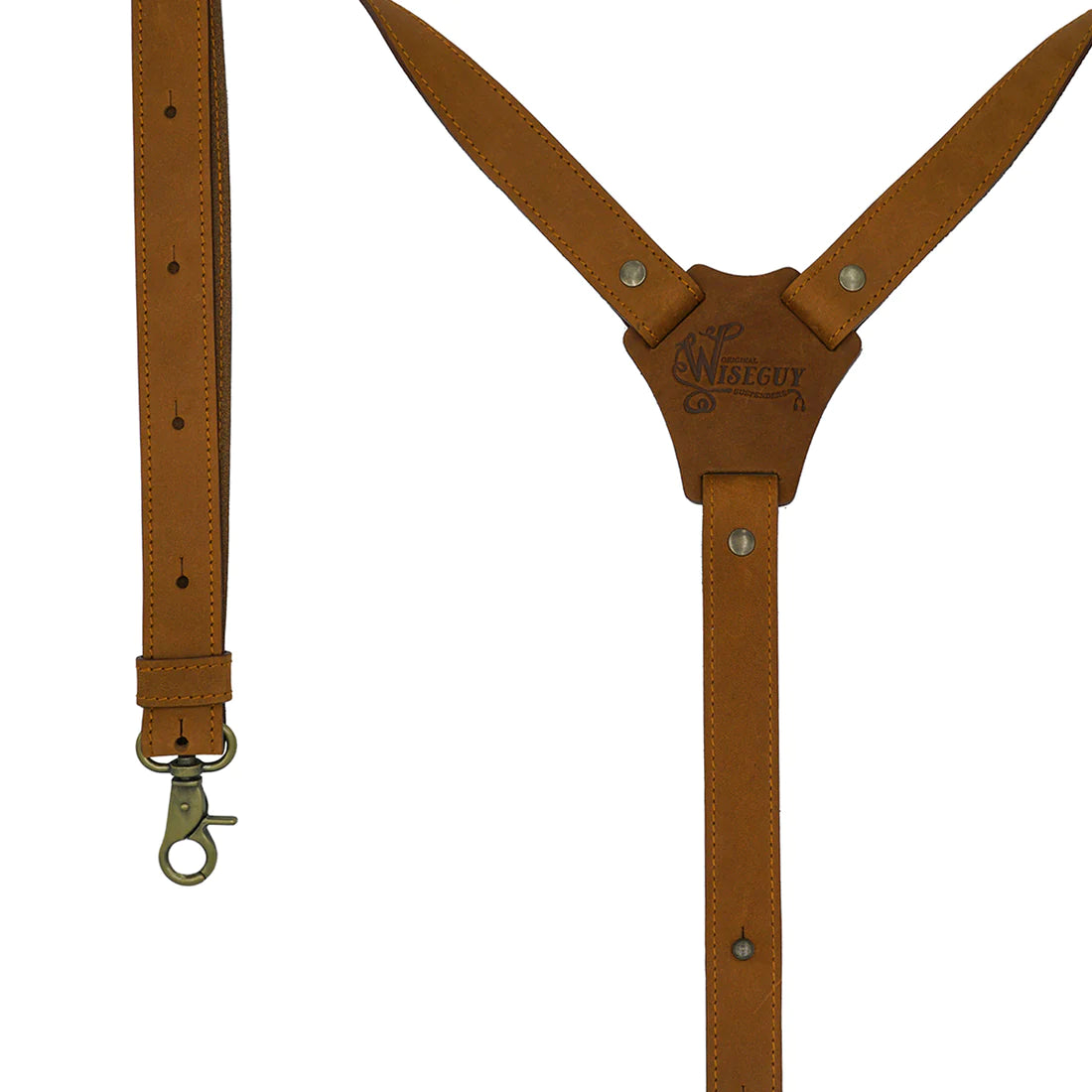 Crazy Horse Stitched Camel Brown Slim Suspenders