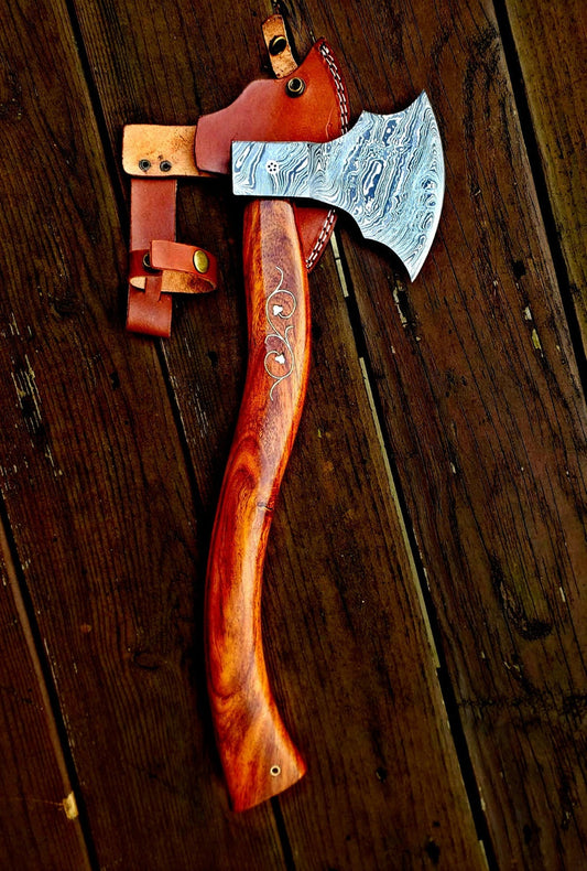 DAMASCUS HANDMADE CUSTOM AXE BY TITAN INTERNATIONAL KNIVES - VIKING STYLE