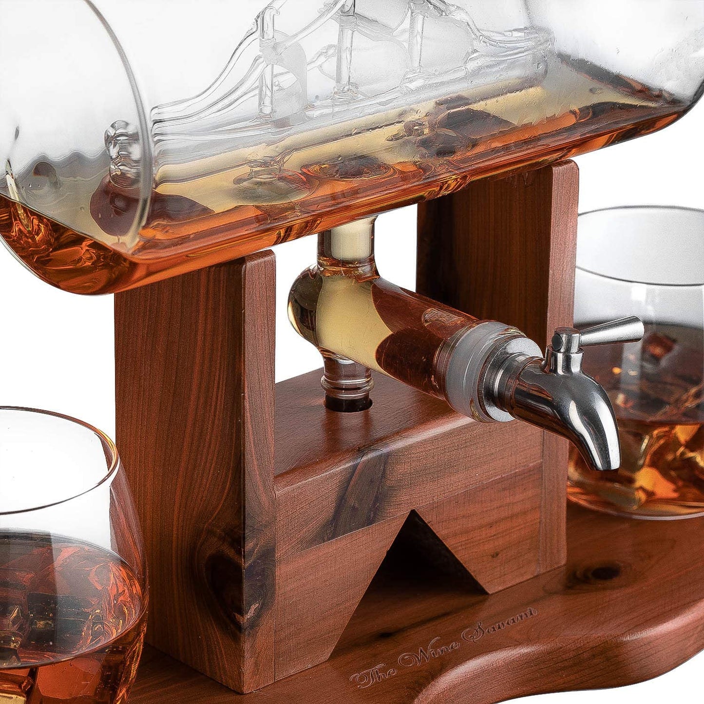 Whiskey Decanter Set - (1250ml) Ship & 2 Whiskey Glasses - by The Wine Savant