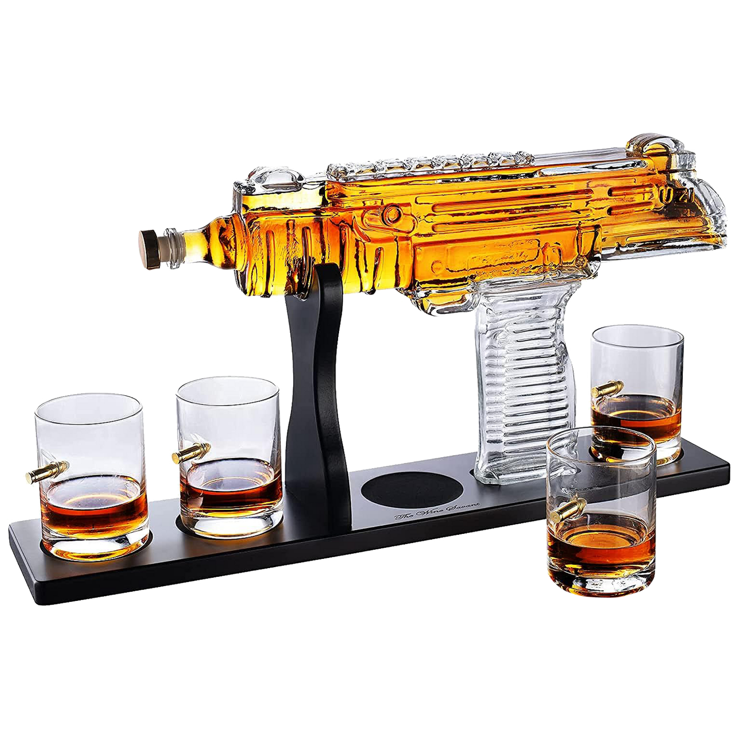 Uzi Submachine Gun Whiskey Gun Decanter and 4 Liquor Glasses - by The Wine Savant