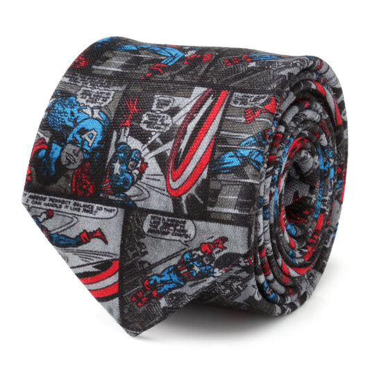 Captain America Comic Gray Men's Tie