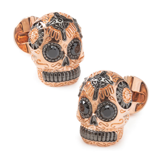 Rose Gold and Black PVD Day of Dead Skull Cufflinks